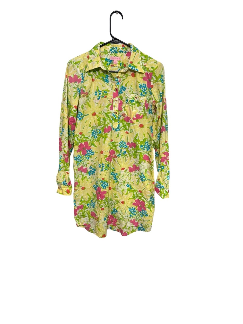 Lilly Pulitzer Yellow Floral Long-Sleeve Button Shirtdress